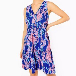 Lilly Pulitzer Lorina Tiered Swing Dress Borealis Blue Swim On Over Blue Coral M